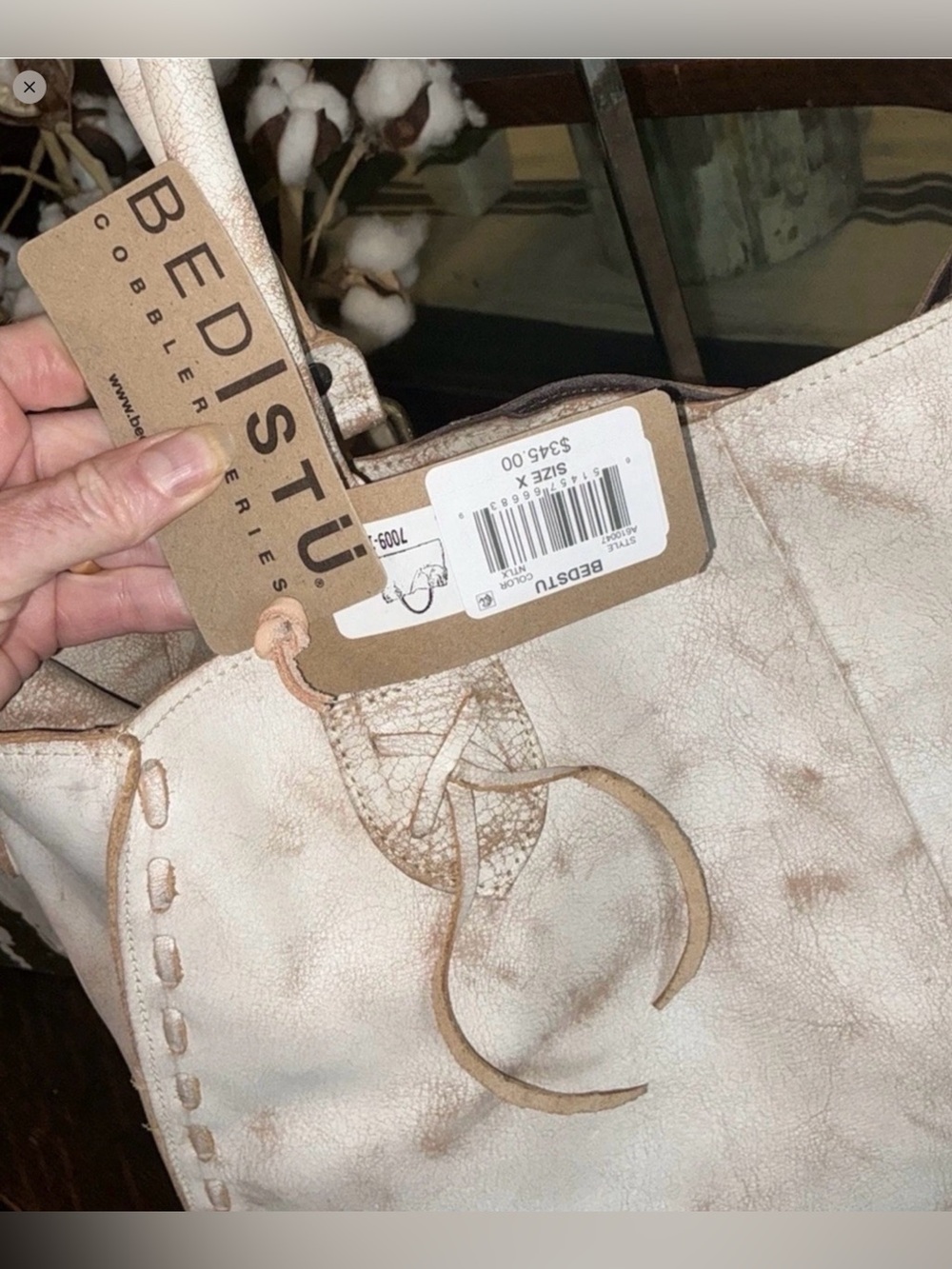 BED|STU Rockaway  Cream & Tan Tie-Dye Leather Tote with Top Handles - Picture 7 of 16
